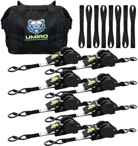 Retractable Ratchet Straps, 1 Inch x 12 Feet Heavy Duty Tie Downs, 1760lb Break by Umiro