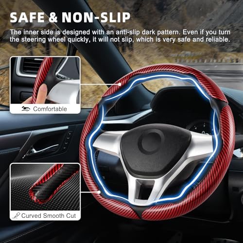 Amiss 3pcs Carbon Fiber Anti-Skid Steering Wheel Cover, Waterproof Design - Image 3