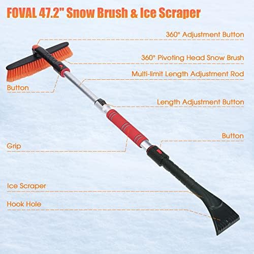 FOVAL 47.2" Extendable Snow Brush and Wider Ice Scraper - Image 2