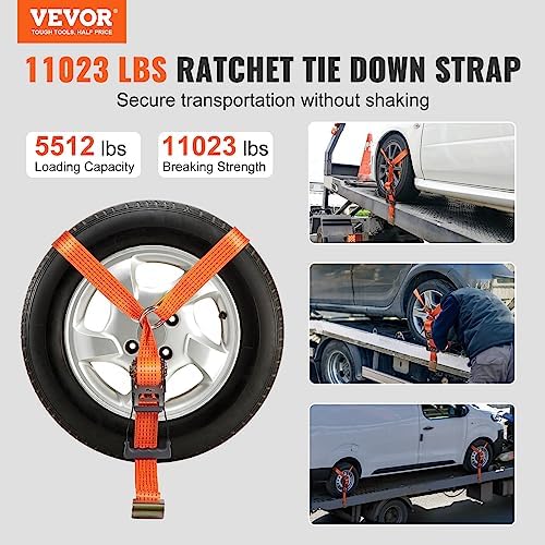 VEVOR Car Tie Down Straps Kit, Lasso Style 2" x 120" Tire Straps, 5512 LBS - Image 2