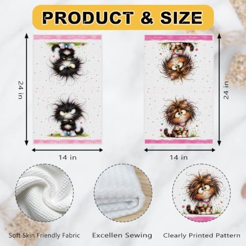2 Pcs Funny Cat Kitchen Towels, Cat Theme Soft Absorbent Hand Tea Towels 02 - Image 3