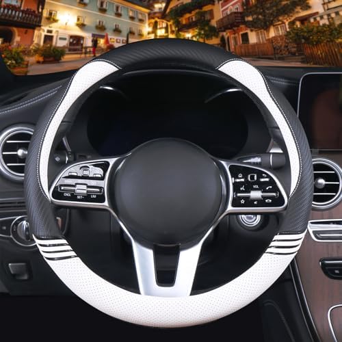 Small 14 inch Cute Leather Steering Wheel Cover Black and White - Image 2