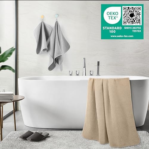 POLYTE 430 GSM Poly Blend Microfiber Quick Dry Waffle Bath Towel Set of 6 - Image 3