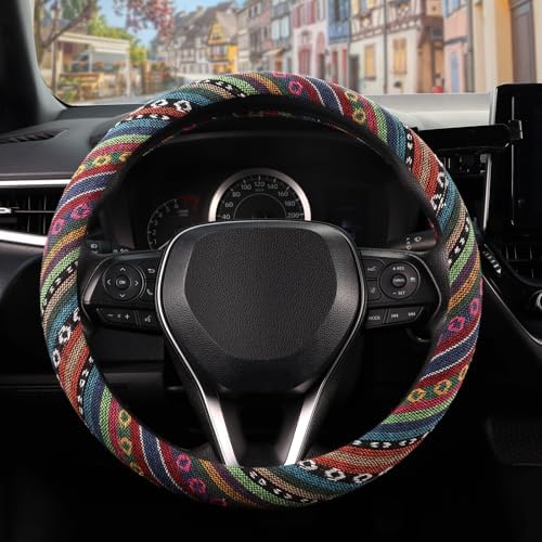 SEG Direct Boho Steering Wheel Cover, Baja Blanket Cloth, Coarse Flax by SEGDirect