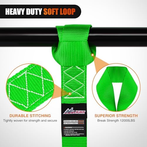 Nilight Soft Loop 1.7"x17" Motorcycle Tie Down Straps 12, 000LBS 8PK Green - Image 3