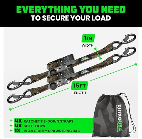 Rhino USA Ratchet Straps Tie Downs - 1in x 15ft - Image 6