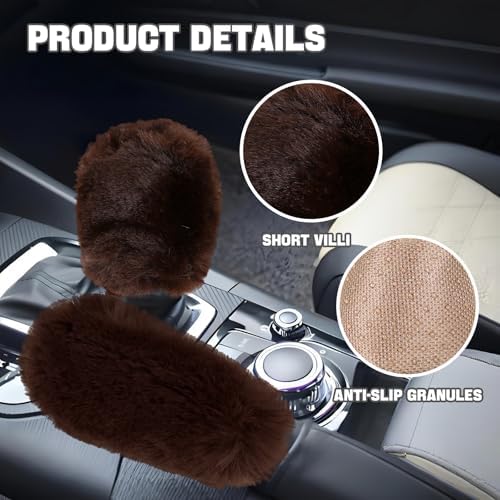 Hovom 2PCS Fluffy Car Gear Shift Knob Cover & Handbrake Cover - Image 3