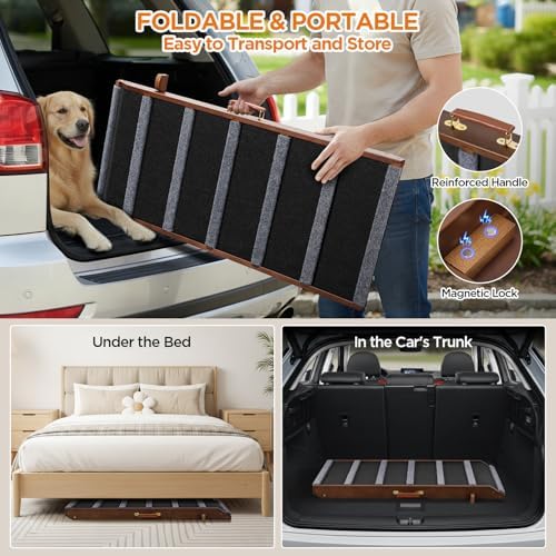 Dog Ramp for Bed, Extra Wide 17", Non-Slip Rubber Surface, Adjustable Folding - Image 6
