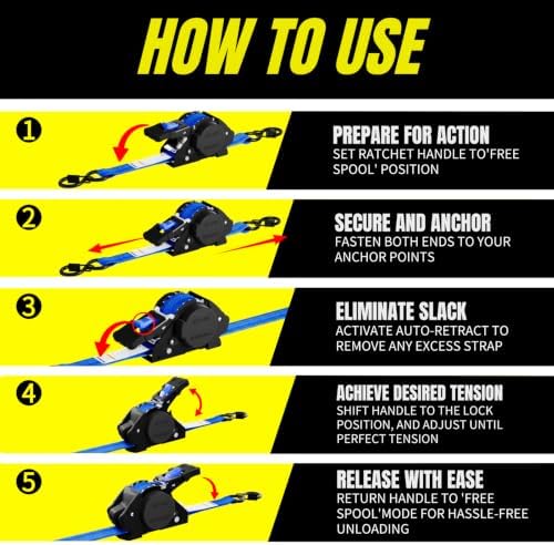 Retractable Ratchet Straps, Motorcycle, Pickup Truck - Image 5