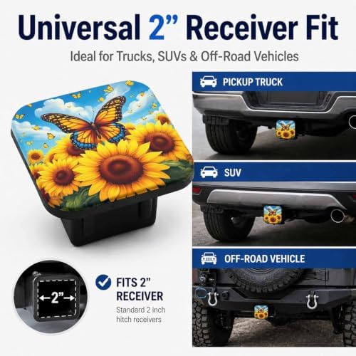Trailer Hitch Covers Sunflowers Butterfly Heavy Duty 2 Inch Hitch Cover - Image 4