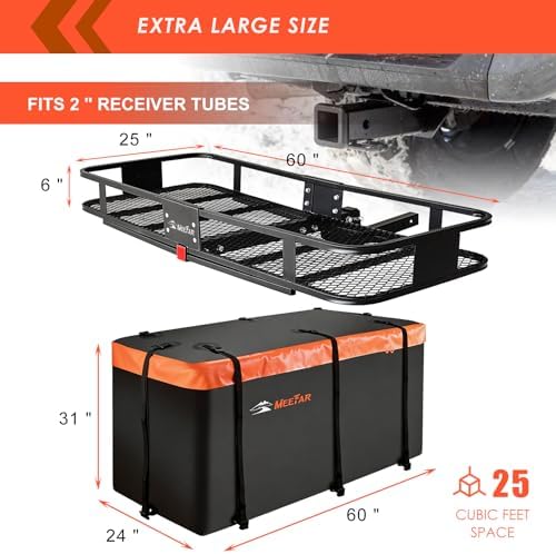 Hitch Mount Cargo Carrier Rack Basket 60"*25"*6"+Waterproof Bag 25 Cu.Ft. - Image 2