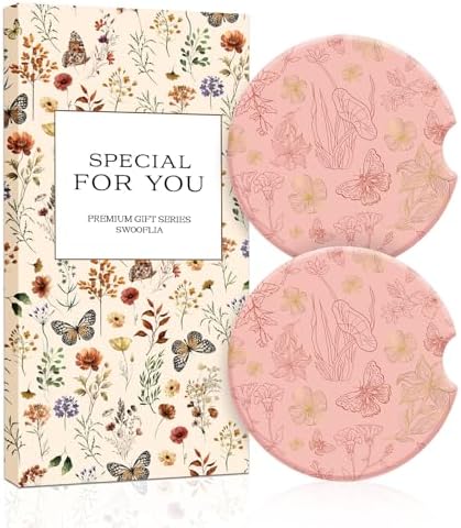 Swooflia Elegant Ceramic Car Coasters Pink Butterfly Cup Holder Coasters by Swooflia