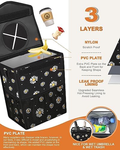 Pritent Car Trash Can with Lid Leakproof Car Garbage Bag Vehicle Trash Bin - Image 3