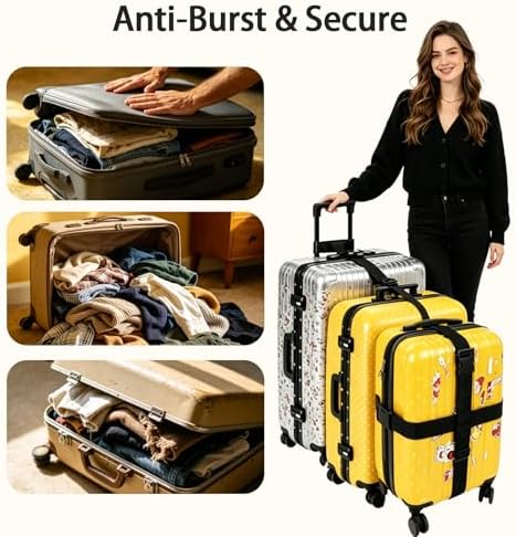 4 Pack Luggage Straps for Suitcases, Anti-Burst and Adjustable - Image 4