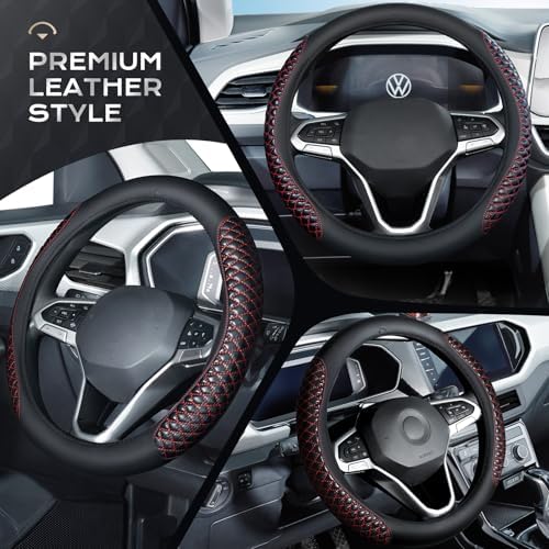 Coverado Car Steering Wheel Cover, Nappa Leather Black & Redline Steering Wheel - Image 4