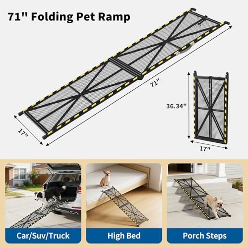 71" × 17", Steel Dog Car Ramp, 300 Lbs Capacity, Anti-Slip Surface - Image 2