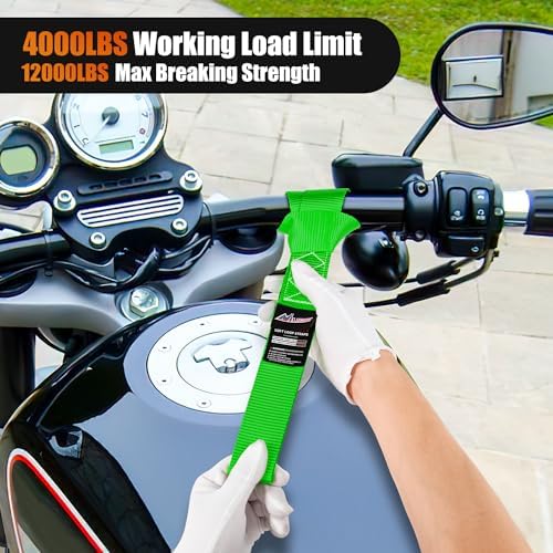 Nilight Soft Loop 1.7"x17" Motorcycle Tie Down Straps 12, 000LBS 8PK Green - Image 6