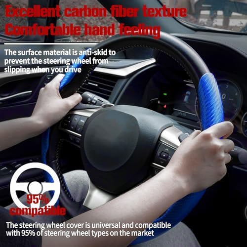 Amiss 2pcs Carbon Fiber Anti-Skid Steering Wheel Cover, Waterproof & Segmented - Image 2