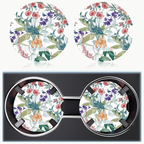 Ceramic Car Cup Holder Coasters Set of 2, 2.56 in Trumpet Flower - Image 6