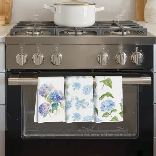 3 Pcs Watercolor Hydrangea Kitchen Towels Decorative Hand Towels - Image 6