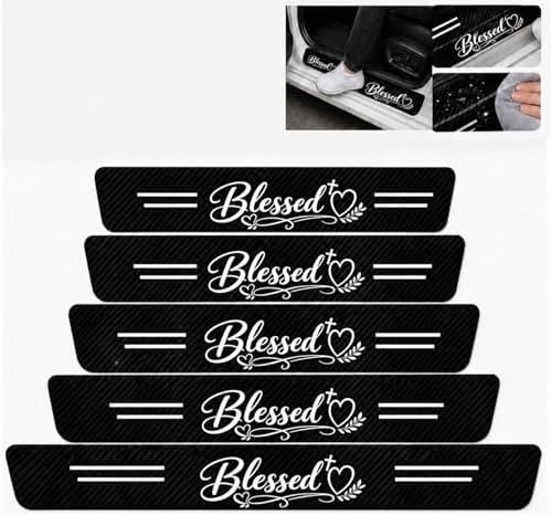 5PCS Blessed Car Door Sill Protector, Carbon Fiber Leather Sill Stickers by TnLnYn