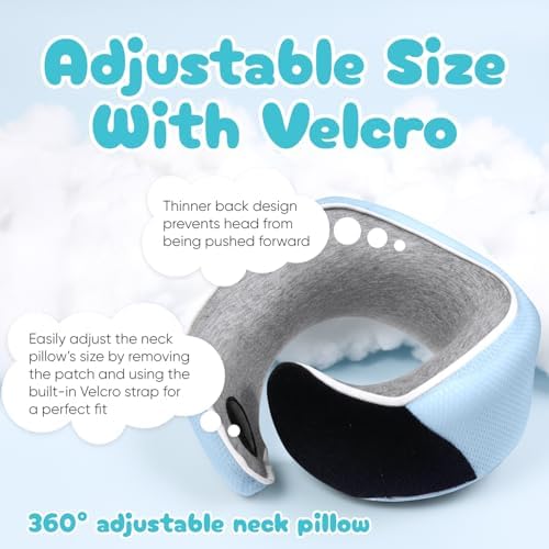 Proglobe Kids Travel Neck Pillow, Memory Foam, Light Blue, Ages 4+ - Image 4