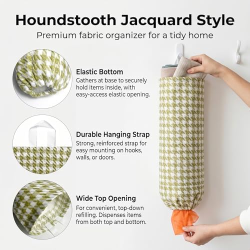 Plastic Bag Holder, Wall Mount Grocery Bag Dispenser, Yarn-dyed Houndstooth - Image 2