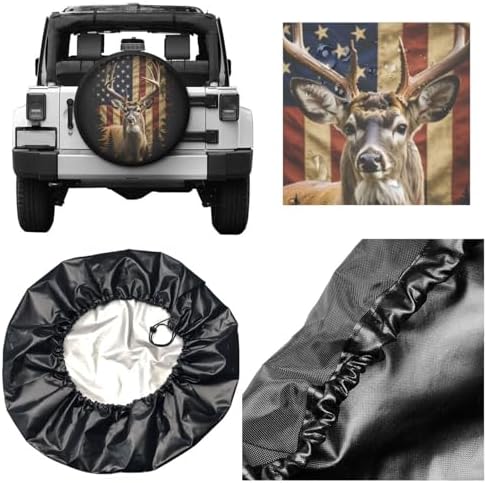 Deer American Flag Spare Tire Cover Wheel Protector Universal Fit - Image 5