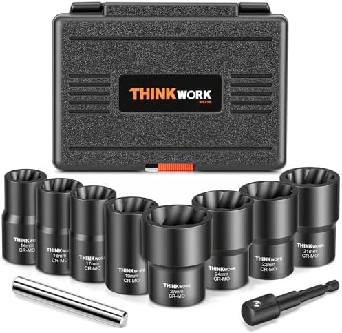 10-Piece Lug Nut Removal Tool, 1/2" Drive Wheel Lock Removal Kit by THINKWORK