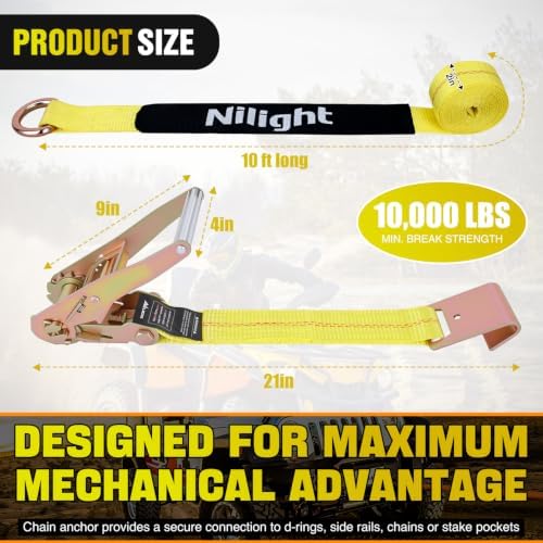 Nilight 4 Pack 2" x 10' Car Tie Down Straps - Image 4