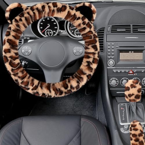 Accmor Fluffy Car Steering Wheel Cover, Leopard Fuzzy Vehicle Wheel Cover - Image 3
