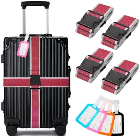Luggage Straps and Tags Set for Suitcase, 4 Vibrant Color Straps and 4 Tags - Image 2