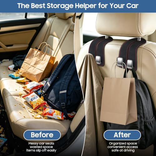 Amooca Car Headrest Hooks 4-Pack Suede Seat Organizer - Image 2