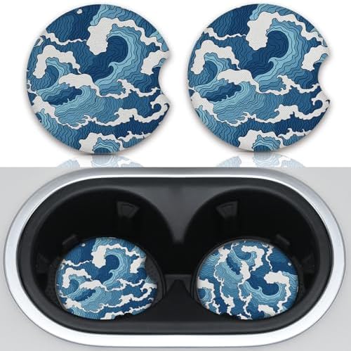 2pcs Car Cup Holder Coasters Sea Wave Pattern Car Coasters，Universal Auto Anti by Unknown