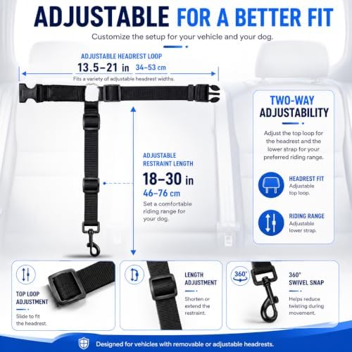 Dog Cat Car Headrest Restraint, Adjustable Pet Safety Seat Belt Strap - Image 6
