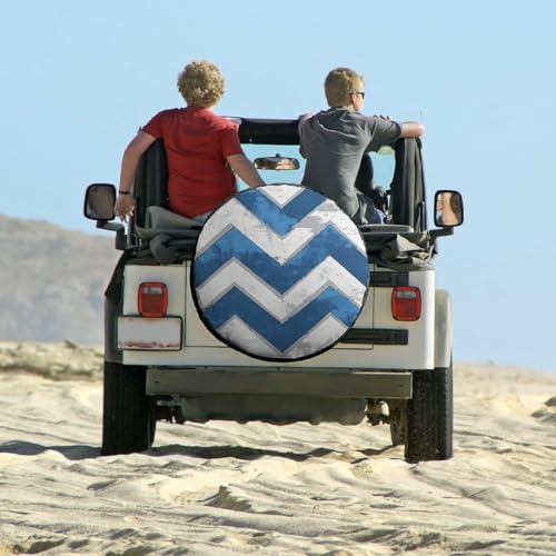 Blue and White Chevron Camping Spare Tire Cover Geometric Pattern Wheel - Image 6