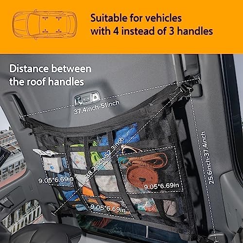 Car Ceiling Cargo Net with 3 Pockets, 31.5"x21.6" Car Overhead Storage Mesh - Image 4