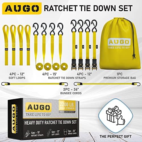 AUGO Ratchet Straps Heavy Duty 4 Pack -15 FT - 2200 LB Break Strength – Ratchet - Image 5