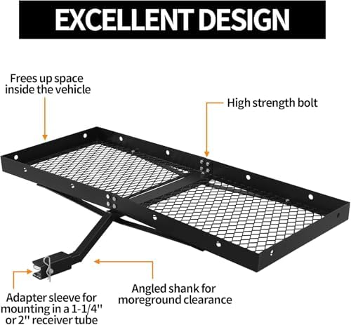 500LBS Capacity Hitch Mount Cargo Carrier Fits 2'' Hitch Receiver - Image 3