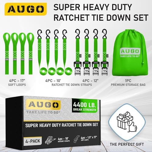 AUGO Heavy Duty Ratchet Straps & Soft Loops – Pack of 4 Extra Strong 1.5” by - Image 4