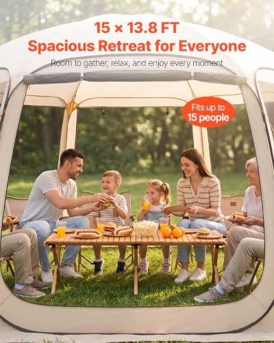 VEVOR Pop up Screen House Tent, 15 x 13.8 ft, 12-15 Person Screen Gazebo - Image 3