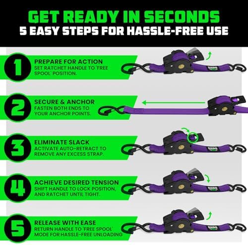 Rhino USA Retractable Ratchet Straps - 1in x 10ft - Image 6