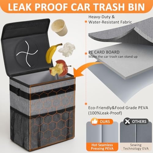Vankor Car Trash Can with Lid Leak Proof Car Accessories - Image 3