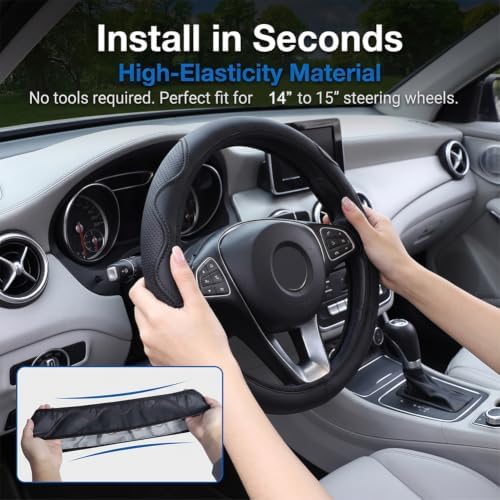 Elastic Steering Wheel Cover Black Leather Universal 14-15 inch - Image 2
