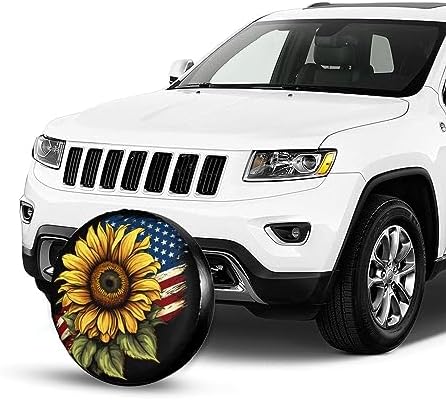 Spare Tire Cover USA Flag Sunflower Wheel Covers 14 Inch No Camera Hole - Image 4