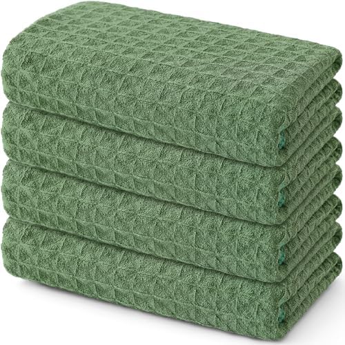 Homaxy Microfiber Waffle Weave Kitchen Towels, 4 Pack, Grass Green by Homaxy