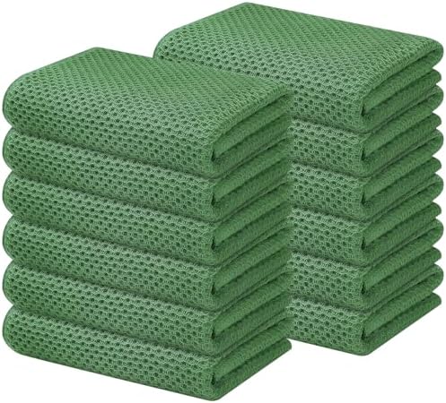 Kitinjoy 100% Cotton Waffle 12-Pack Kitchen Towels, Grass Green by Kitinjoy