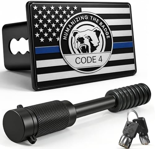 Thin Blue Line Code 4 Bear American Flag Trailer Hitch Cover by Unknown