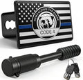 Thin Blue Line Code 4 Bear American Flag Trailer Hitch Cover by Unknown