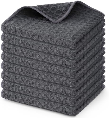 Homaxy Microfiber Waffle Weave Kitchen Dish Cloths, 8 Pack, Dark Grey by Homaxy